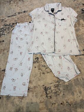 Women’s Laura Ashley Light Blue 2pc Pajama Set with Dog Print size S